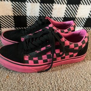 Vans Pink and Black Checkerboard Old Skool Sneakers